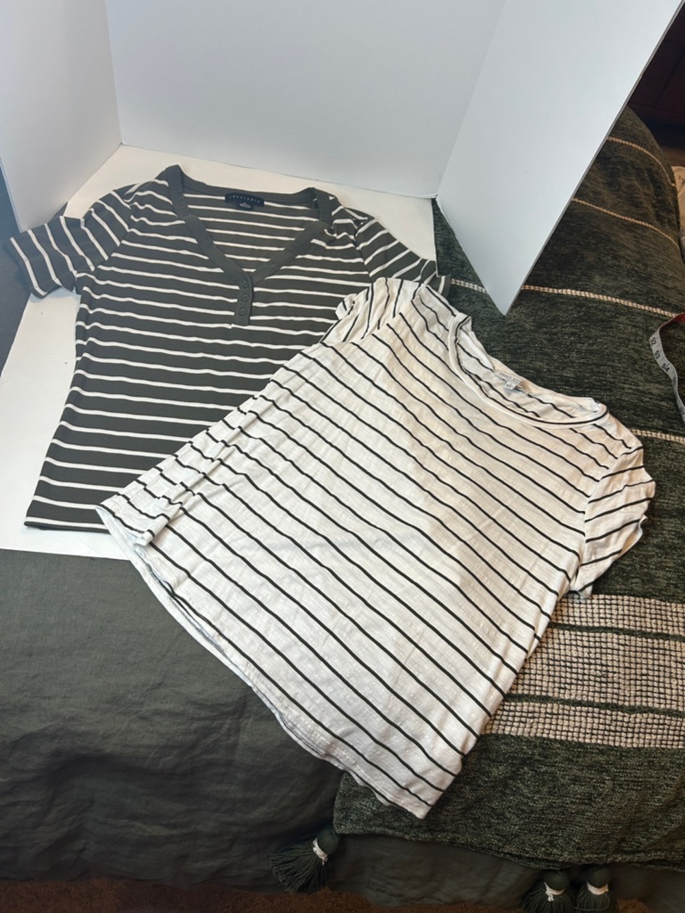 Striped Short Sleeve Tee Duo - Olive & White